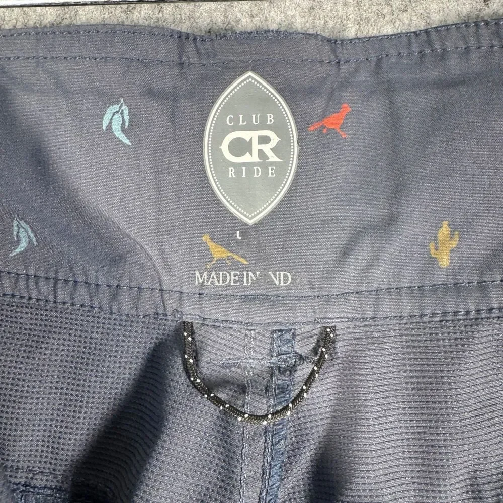Club Ride Shorts Mens Size 34x11 Blue Cargo Cactus Bird Adjustable Waist